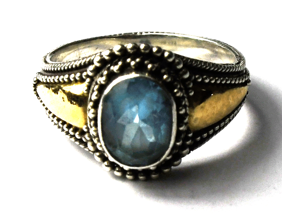 Sterling Silver Suarti 18k Two Tone Blue Topaz Ring 13mm Size 8