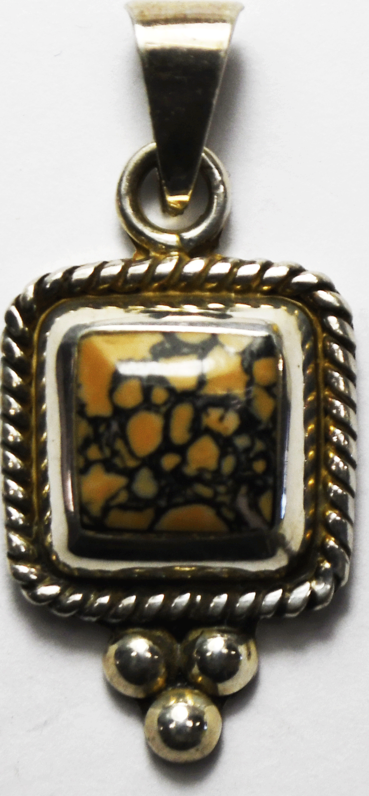 Sterling Silver Feathered Jasper Square Pendant 40mm x 18mm