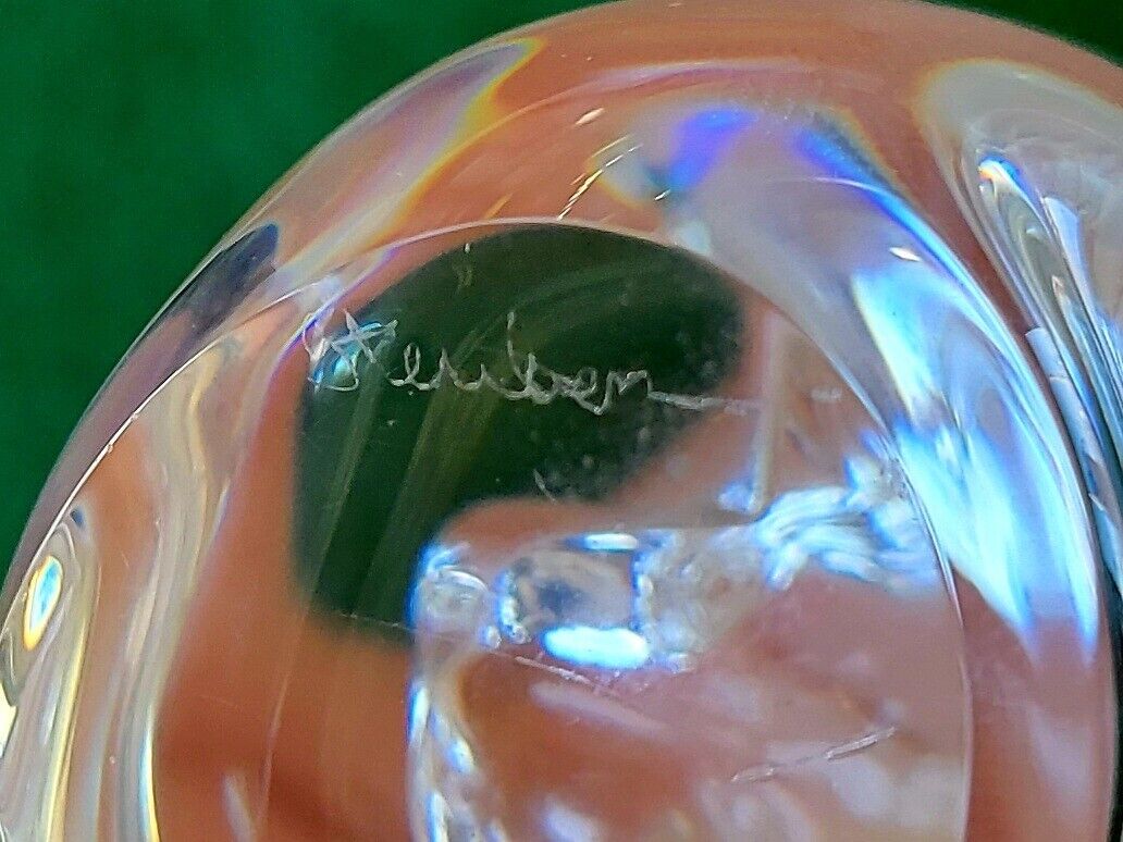 Steuben Glass Sleeping Puppies Signed Lead Crystal Paperweight