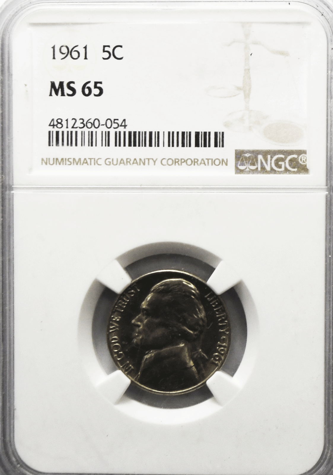 1961 5c Jefferson Nickel NGC MS65 BU Philadelphia Five Cents