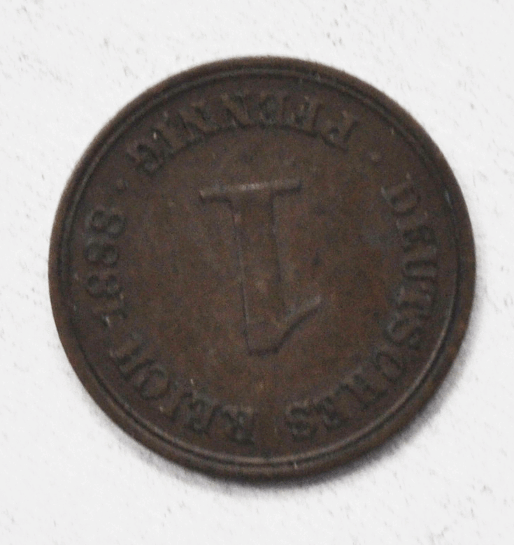 1888 A Germany Empire Pfennig Copper Coin KM# 1
