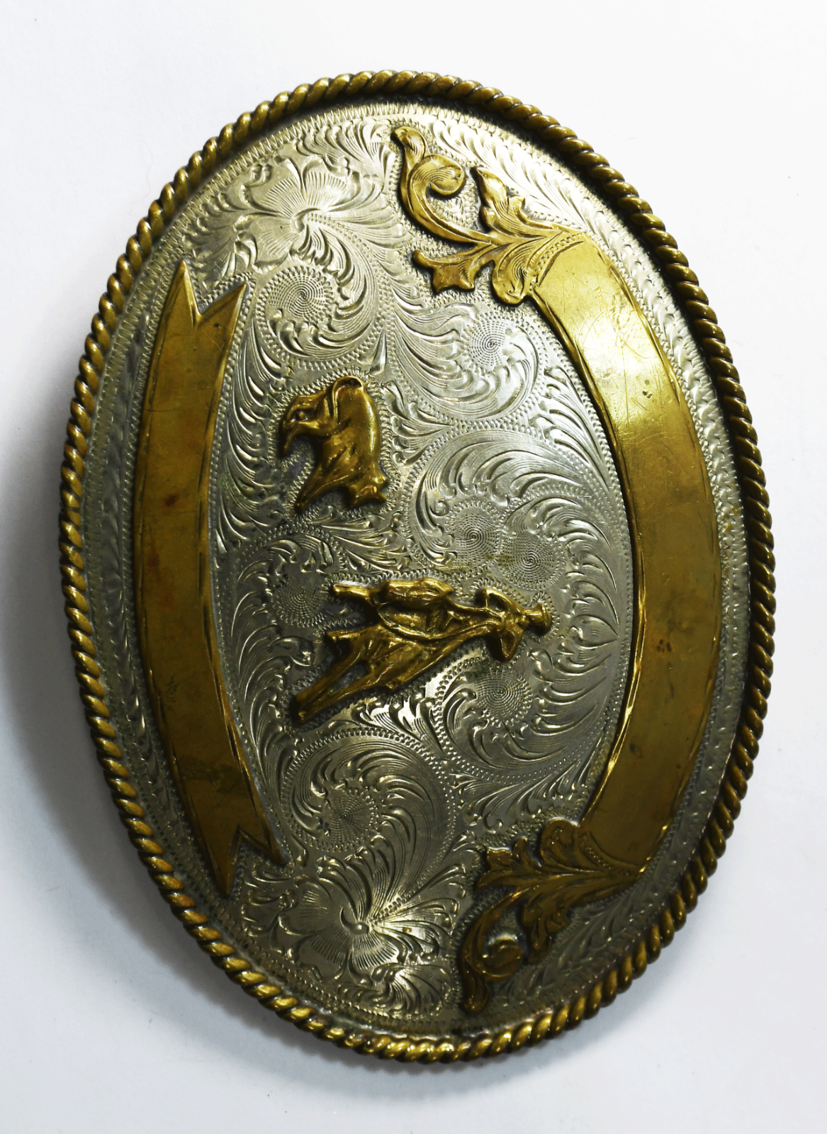 Large Silver Plate 4-7/8" x 3-3/8" Belt Buckle Horse Cowboy Western 40mm Belt