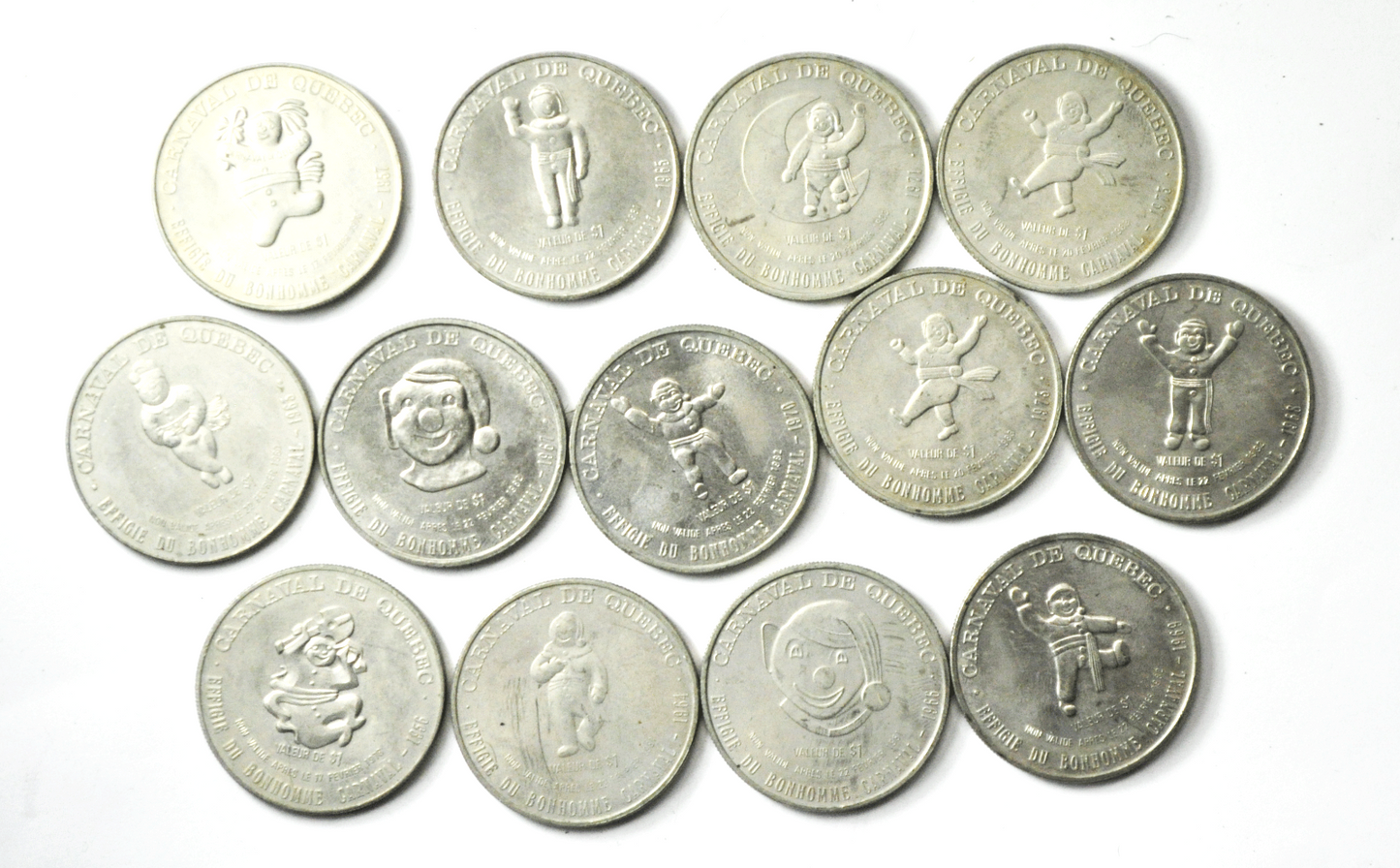 1978 80 81 82 & 83 Canada $1 Trade 13 Tokens 35mm Carnaval De Quebec