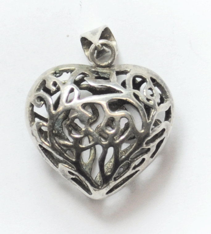 Silver Plate Heart Celtic Knot Filigree Holding Hands Pendant 36mm x 27mm