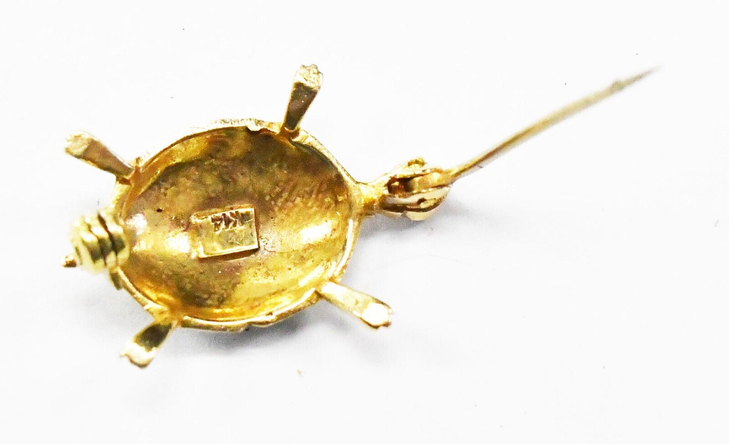 14k Yellow Gold Green Enamel Turtle Brooch Pin 25mm x 18mm