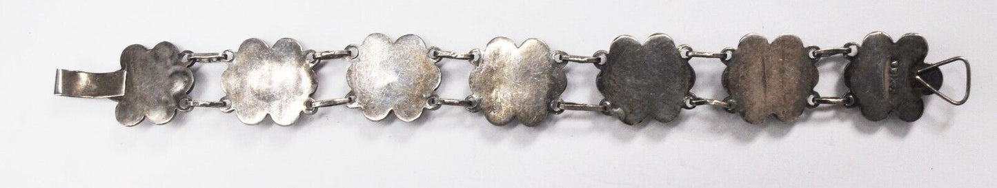 Vintage Mexico Sterling Silver Amethyst Flower Bracelet 17mm 7"