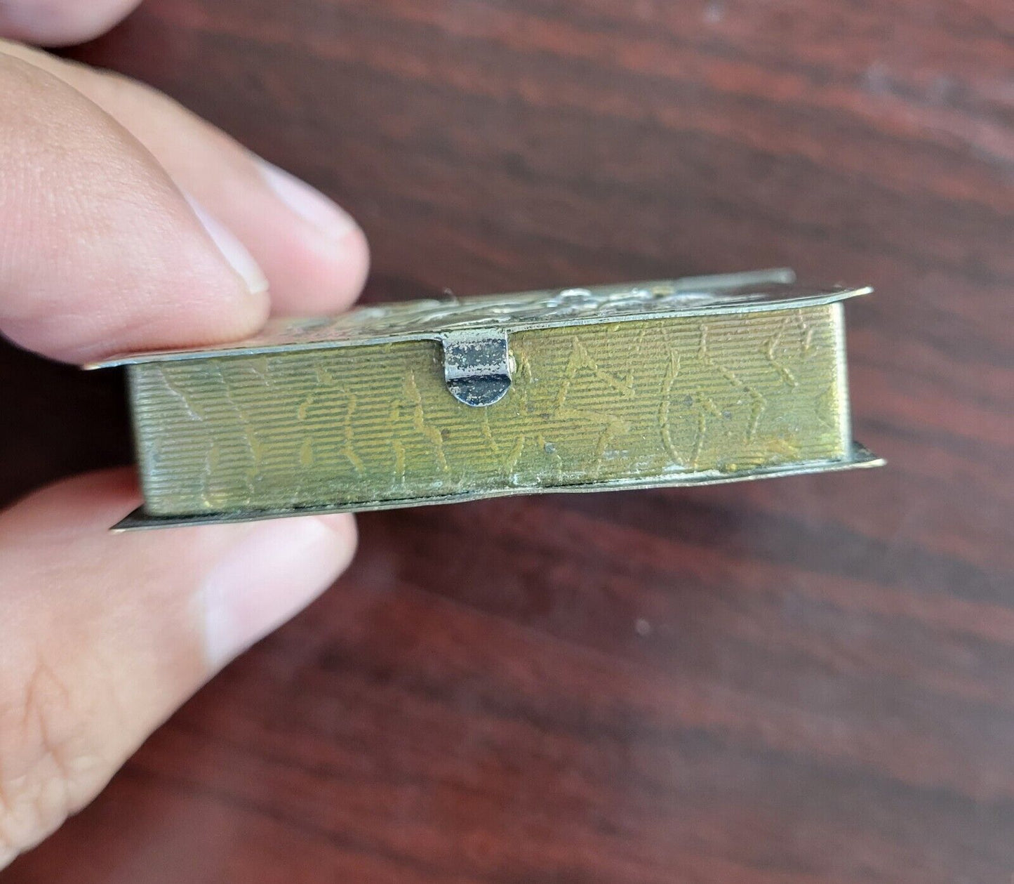 Vintage Depose Blessed Mother France Mary Silver Plated Book Pill Box 2"