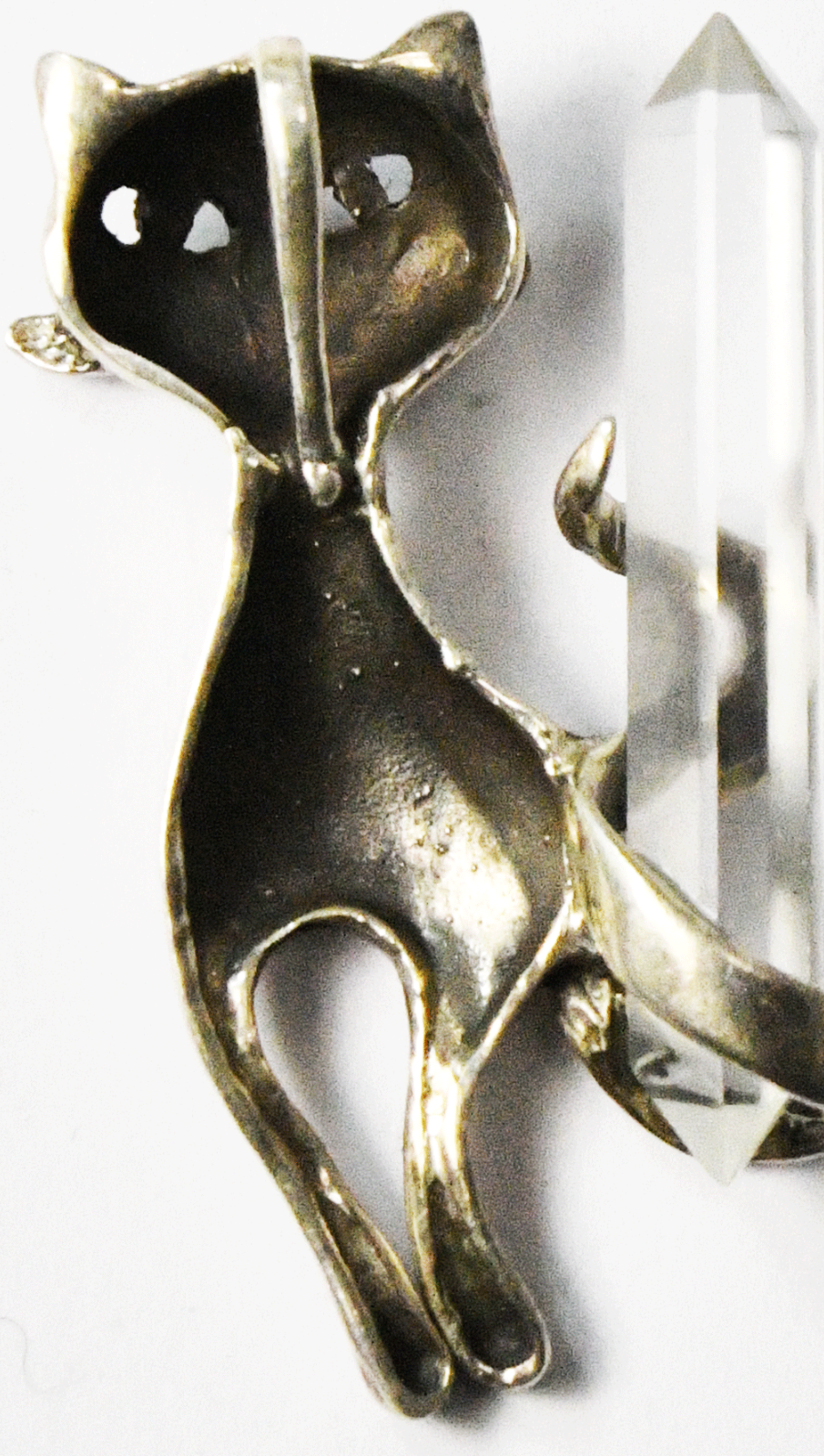 Sterling Silver Cat Quartz Crystal Pendant 39mm x 22mm