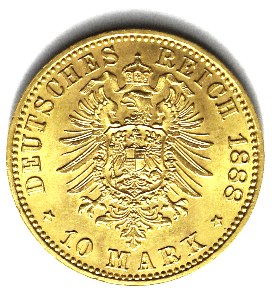1888 A German States Prussia 10 Ten Mark Gold Coin KM# 514 Uncirculated