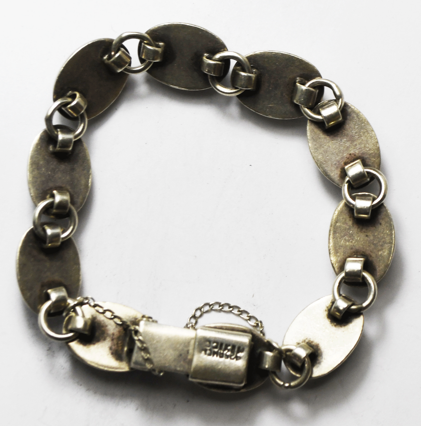 Sterling Onyx Malachite Rainforest Jasper Multi Stone Bracelet 12mm 7.5" 43g