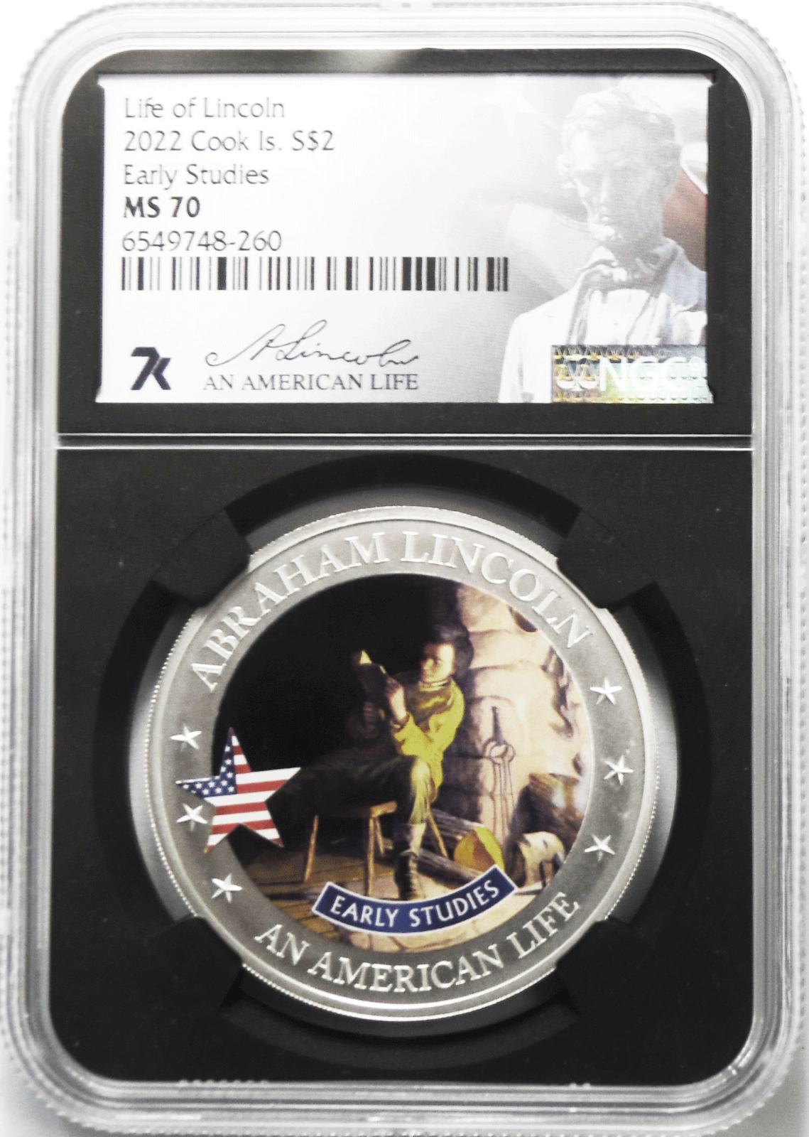 2022 $2 Cook Islands Life of Lincoln Early Studies MS70 Silver Coin .999 Silver