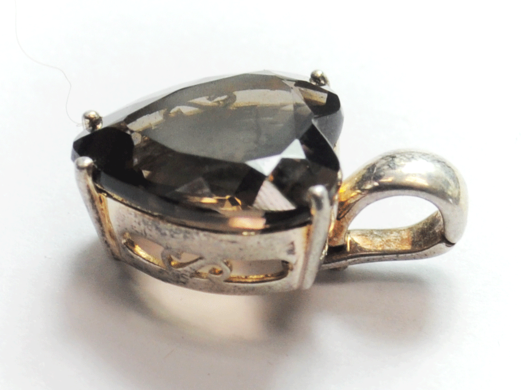 Sterling Smoky Quartz Heart Faceted Cut Out Pendant Canada Enhancer 19 x 29mm