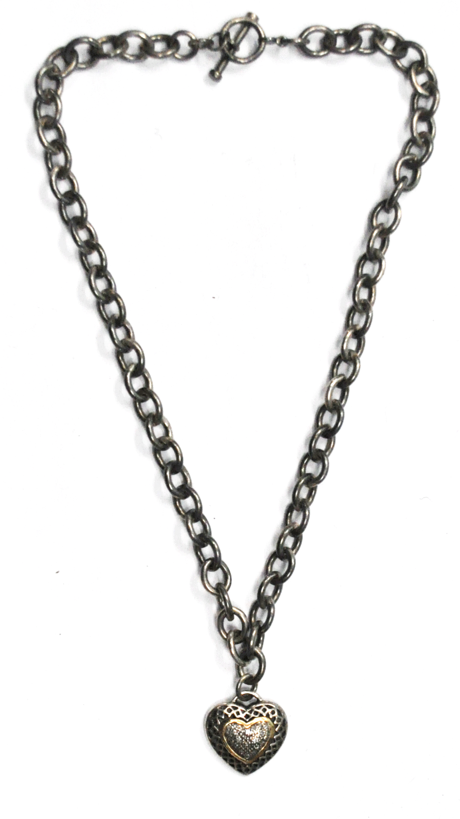 Sterling 14k Sayde L Vassil Diamond 23mm Heart Pendant & 17.5" Toggle Necklace
