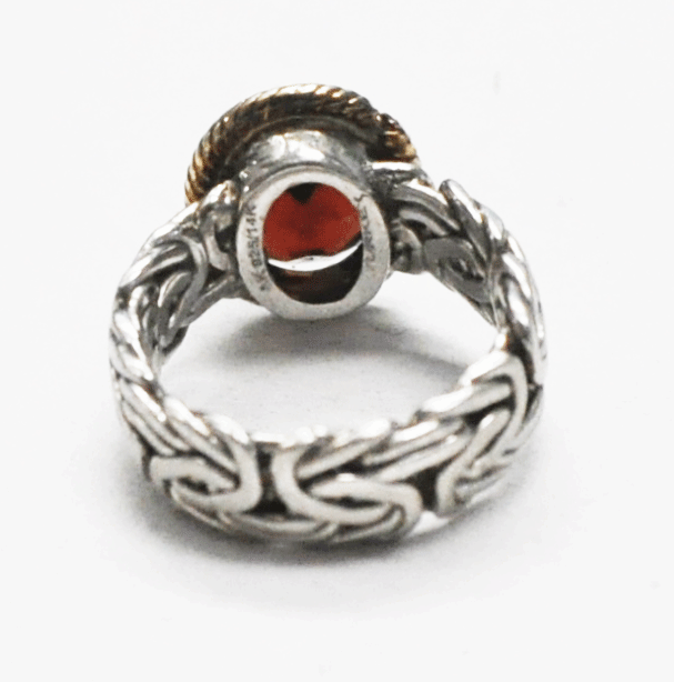 Sterling 14k AK Anne Klein Red Garnet Byzantine Pattern Ring 15mm Size 5.5
