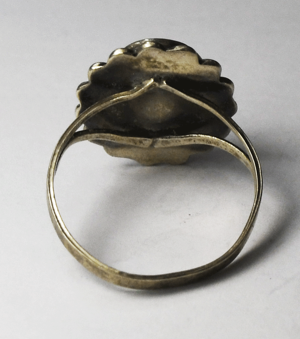 Sterling Silver Vintage Oval Lionskin 17mm Ring Size 7-3/4