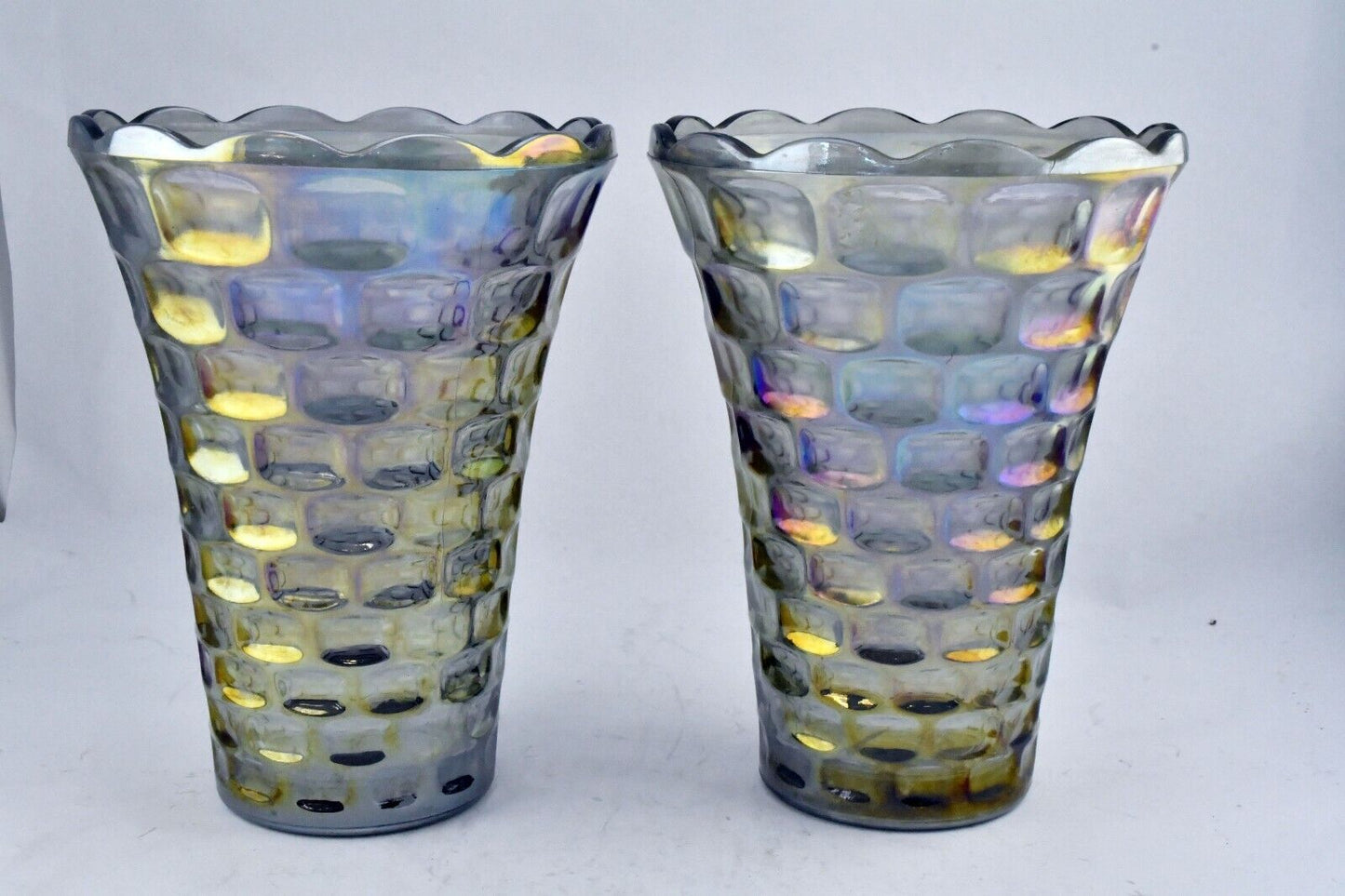 60's Pair of Iridescent Yorktown Federal Carnival Glass