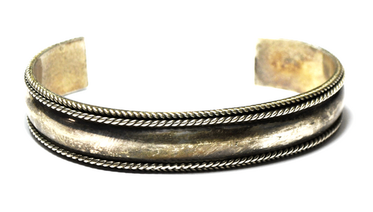 Sterling Silver Foxtail Edge 14mm Cuff Bracelet 7.5" Wrist