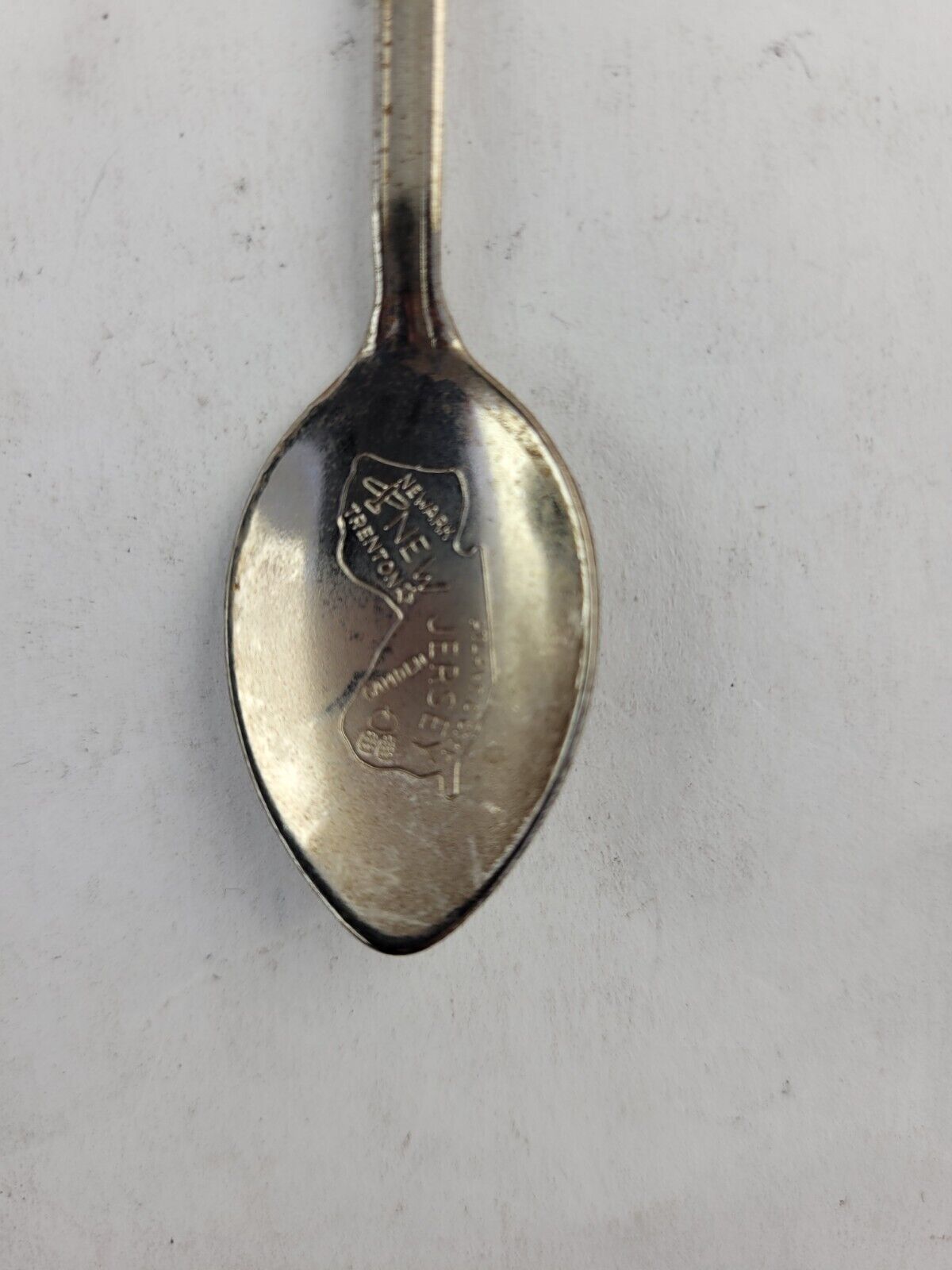 Vintage Souvenir Spoon New Jersey Enameled Gold Tone Sailboat Newark Trenton
