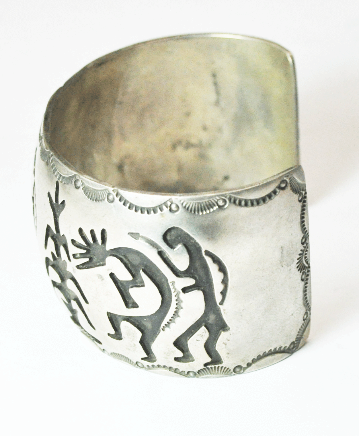 FK Sterling Kokopelli Dancing Prosperity Corn 38mm Cuff Bracelet 7-3/4" Wrist