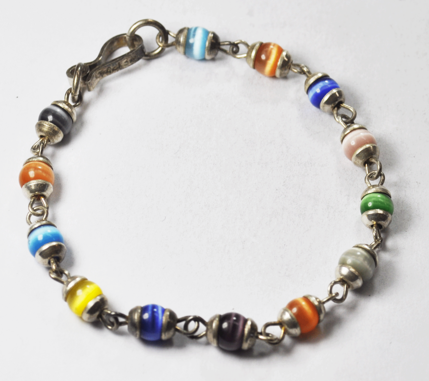 Sterling Silver Multi Color Round Cap End Capsule Link Bracelet 7mm 8" TR-134