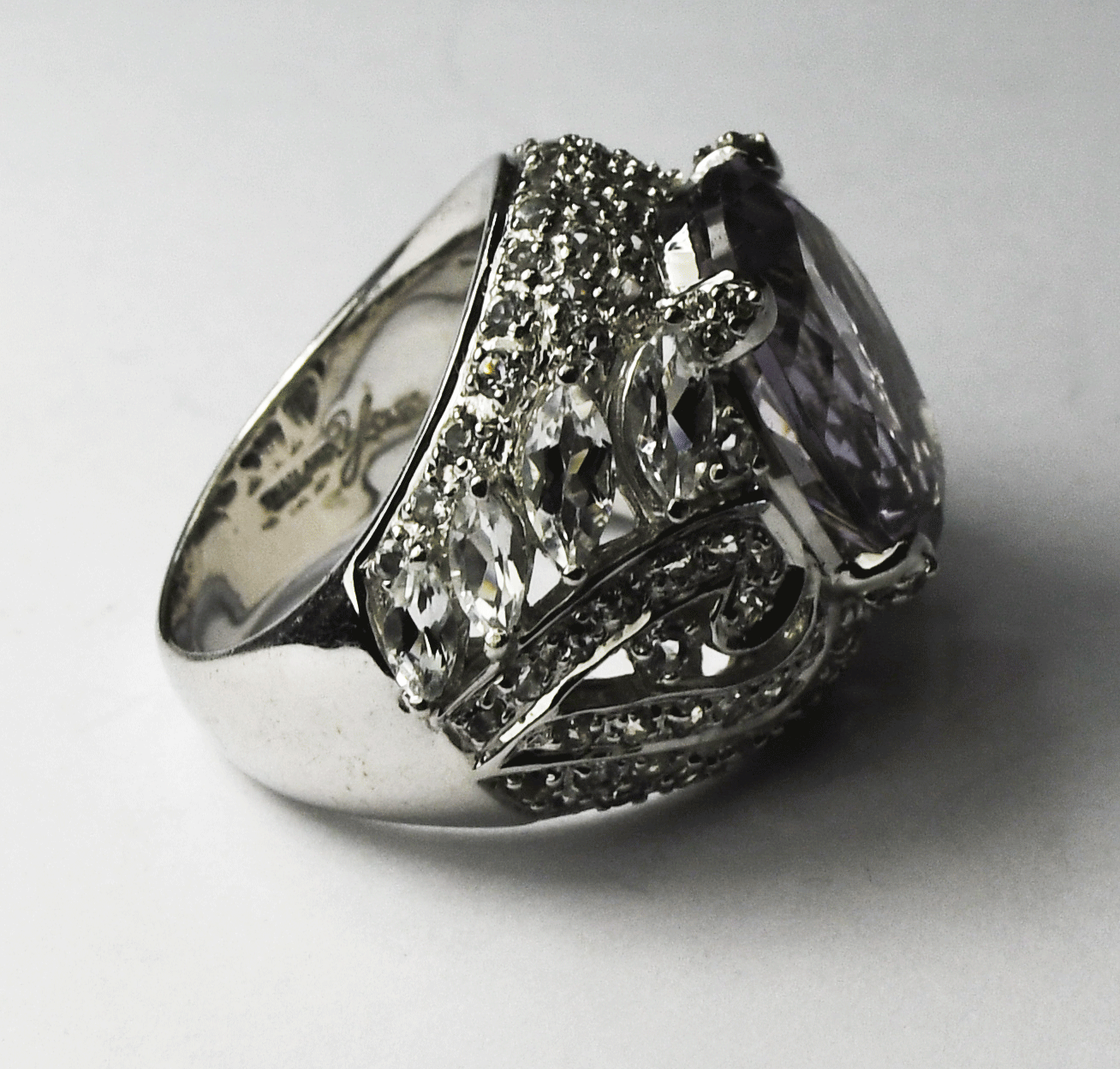 Sterling Silver Yours by Loren Amethyst CZ Ring 22mm Size 7