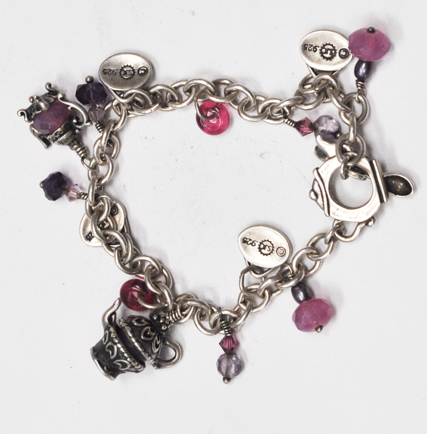 Sterling Silver Sunwest Tea Toggle Charm Bracelet 8-1/4" Dream Inspire Teach