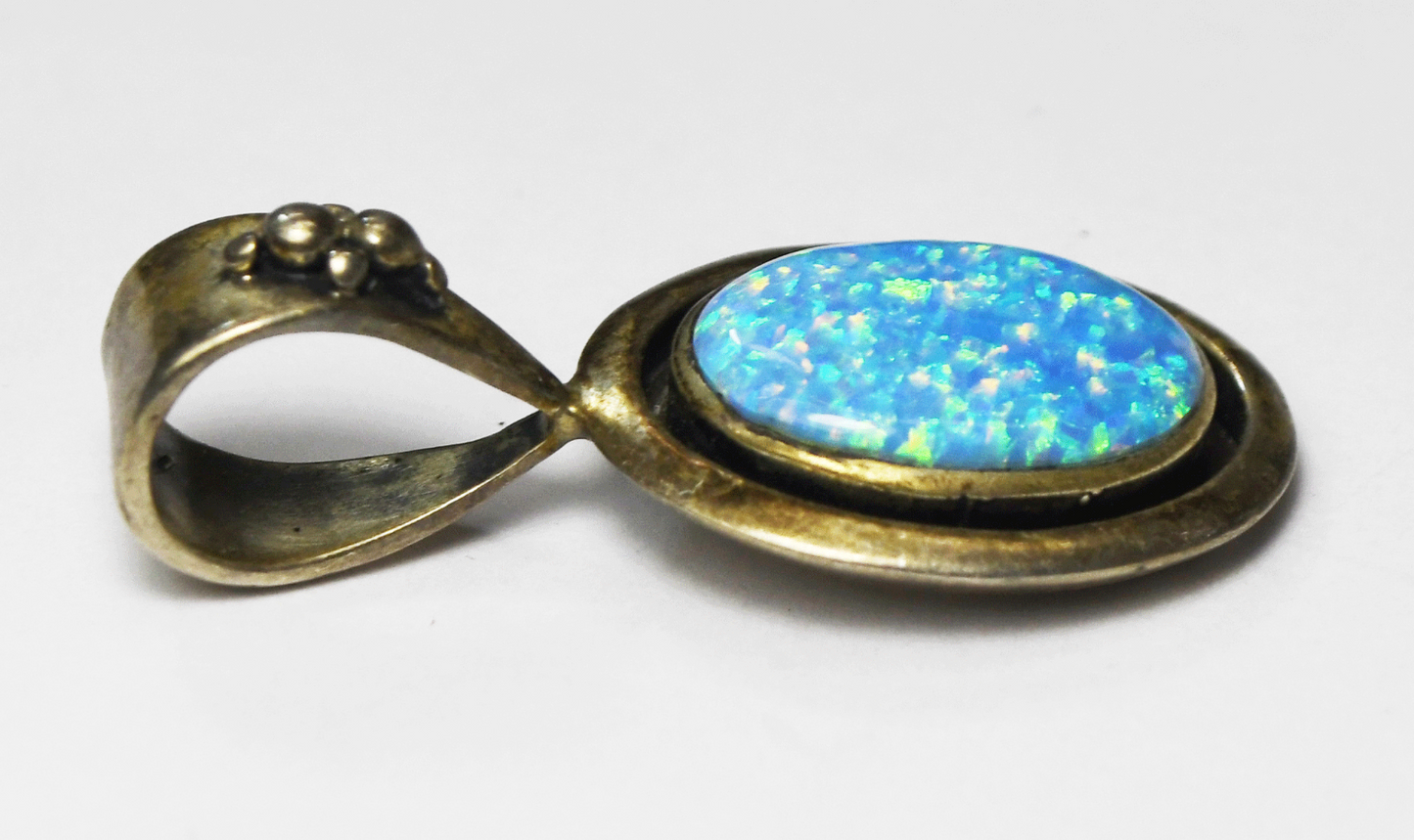 Sterling Silver Ted Ott Fire Opal Oval Pendant 38mm x 19mm