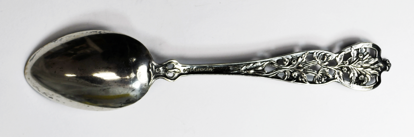 Sterling Silver Watson Flower Filigree Kansas City Etched Souvenir Spoon 5-7/8"