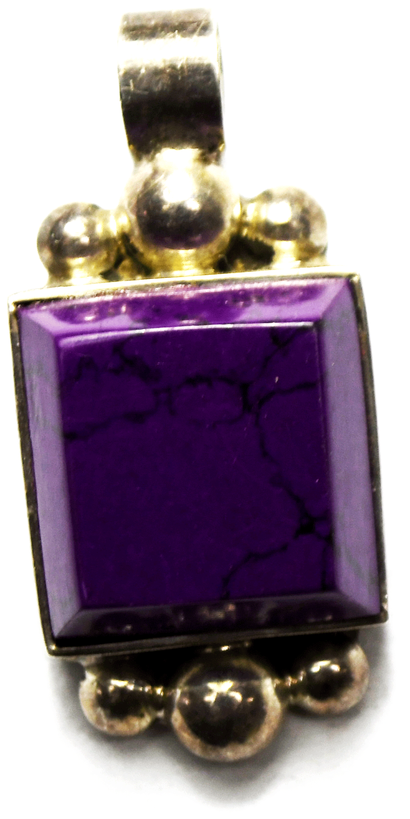 Sterling Silver Purple Turquoise Dot Pendant 35mm x 17mm