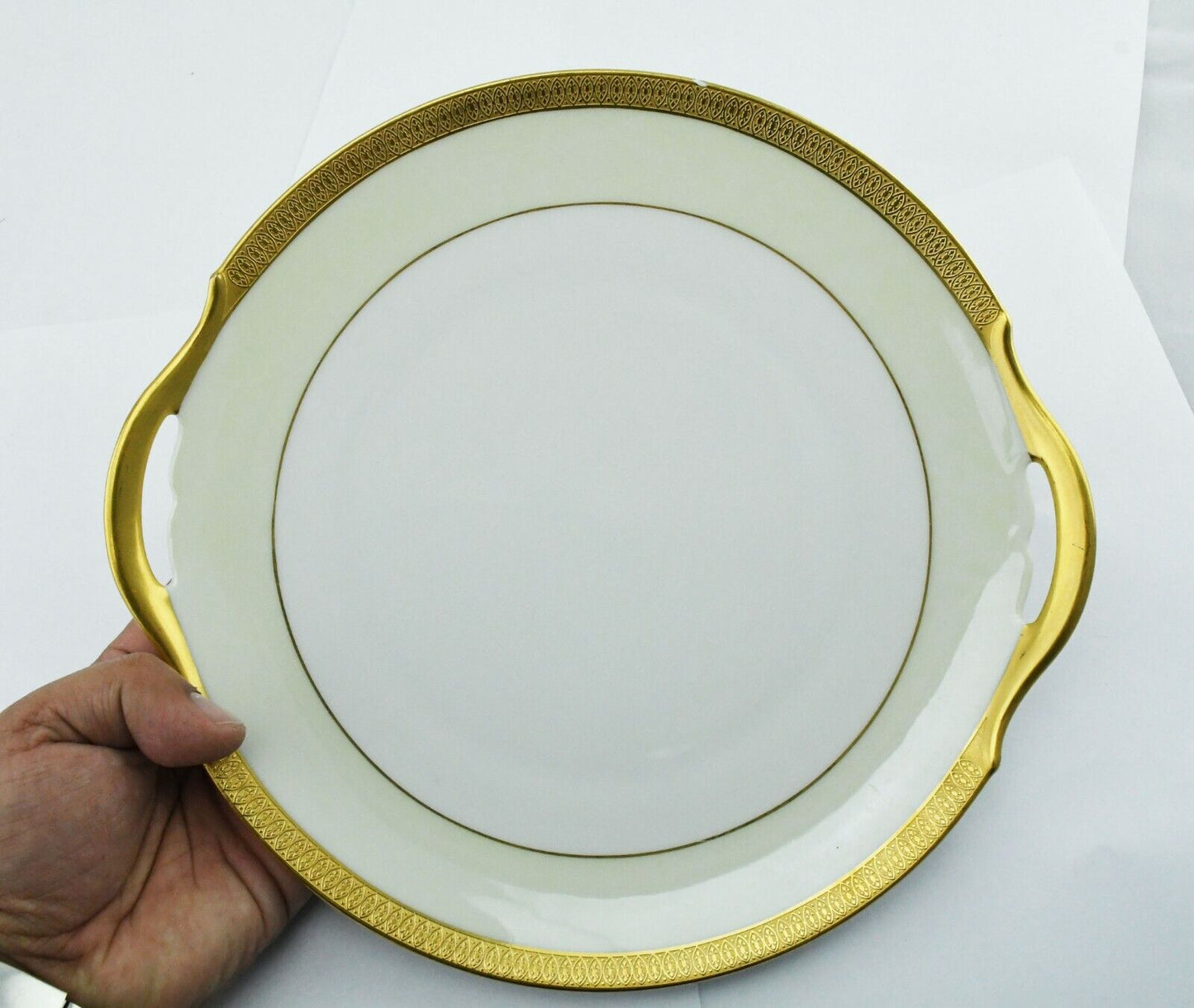 Clifton by TIRSCHENREUTH China Cream 4246 Gold Verge Bavaria Handled Cake Plate