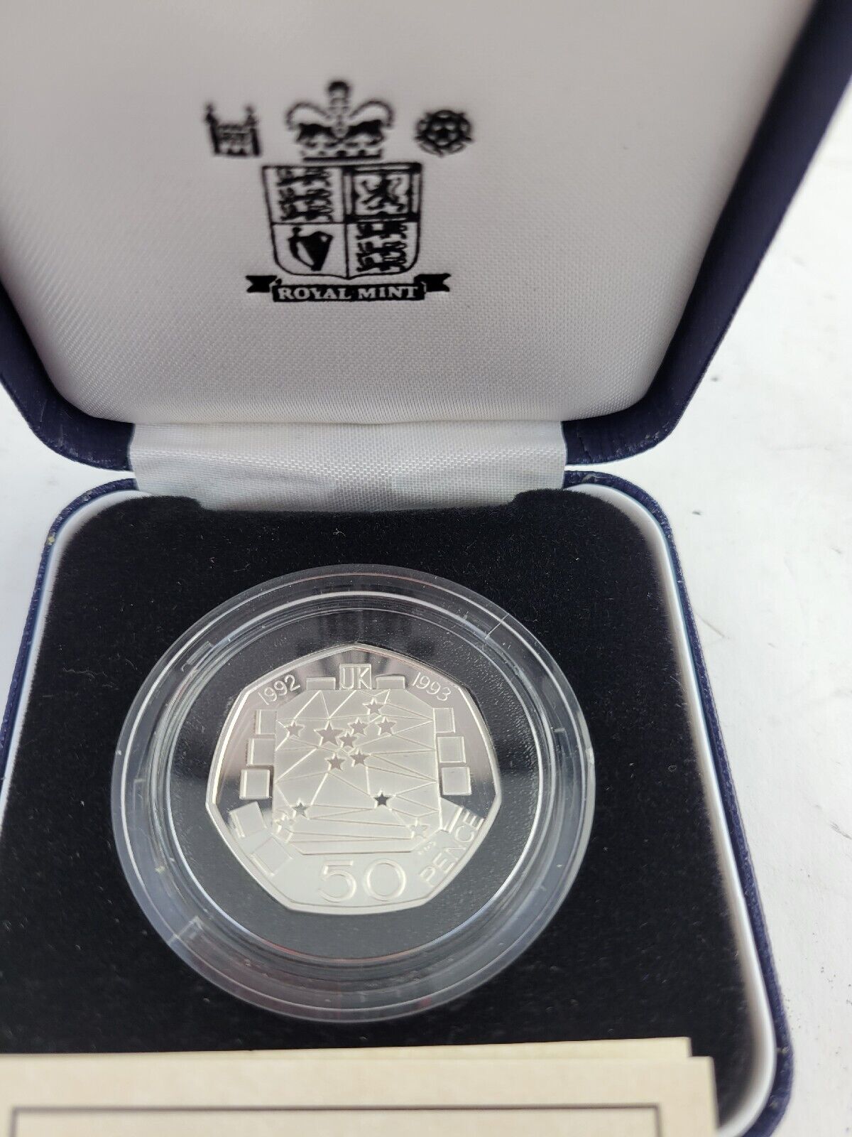 1992 1993 Silver Proof Fifty Pence Commemorative Coin w/Box & Paperwork