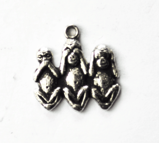 Sterling Silver Griffith Hear Speak See No Evil 3 Three Monkey Charm 22mm x 10mm