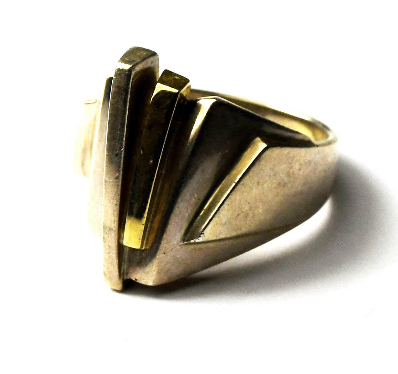 Sterling Silver Ruff Two Tone Stepped Modernist 19mm Ring Size 9