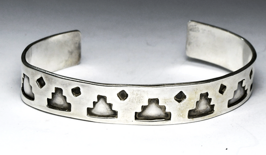 Sterling Silver Layered Pyramid Cuff Bracelet 12mm 7.25" Wrist  20g