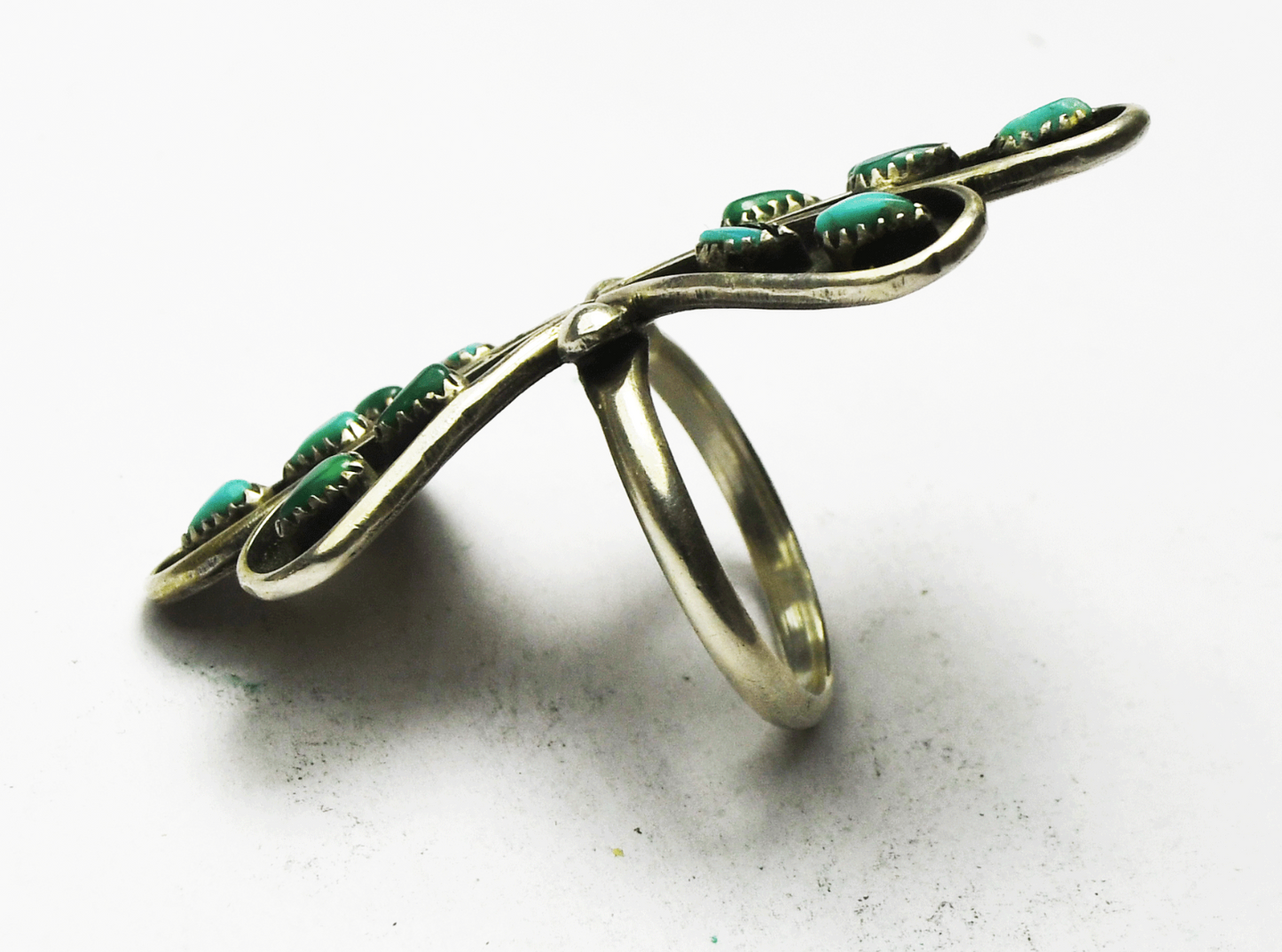 Antique Sterling Silver Green & Blue Turquoise Wing Teardrop Ring 48mm Size 6.5