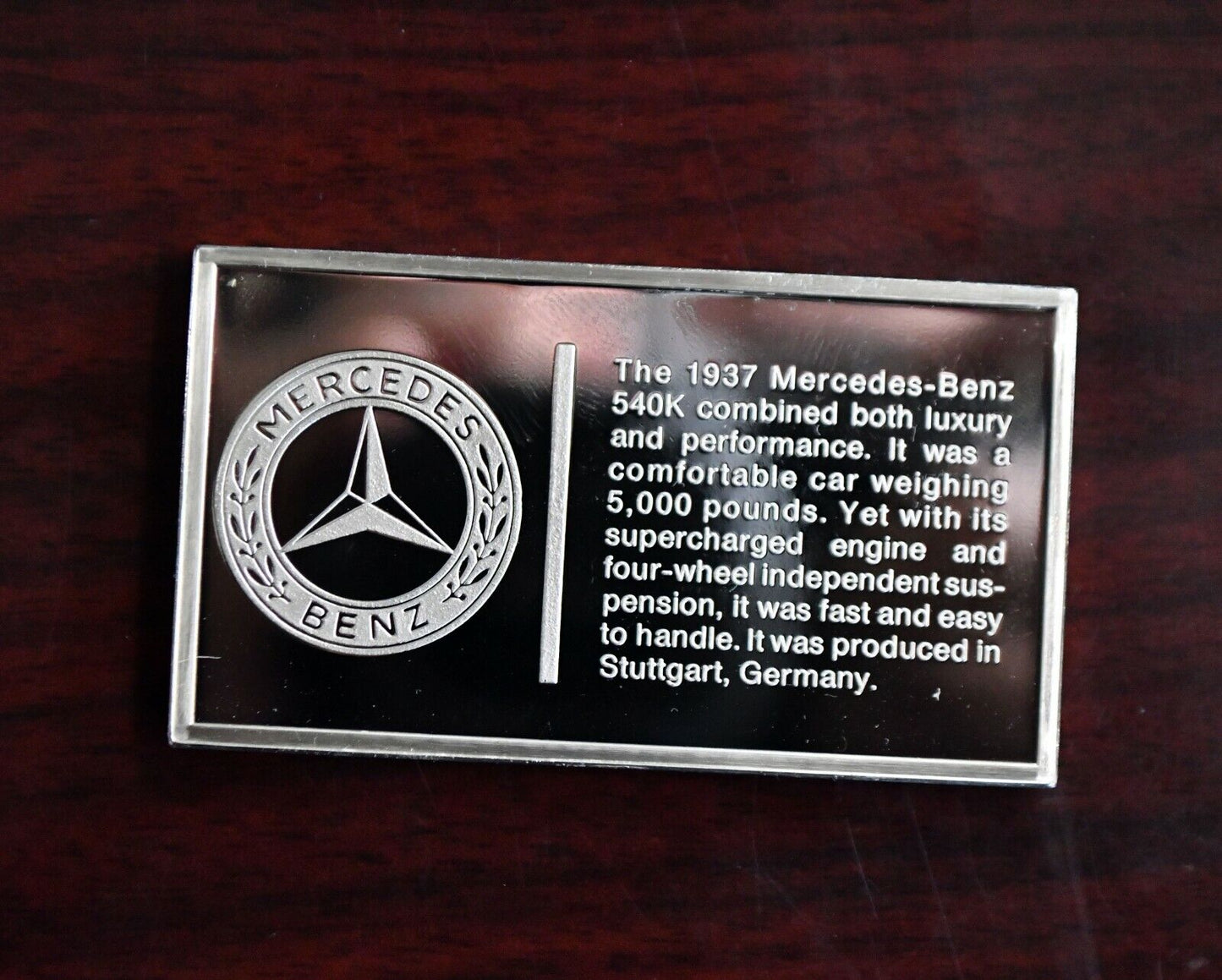 1937 Mercedes Benz Centennial Car Collection 1000 Grains Sterling Franklin Mint