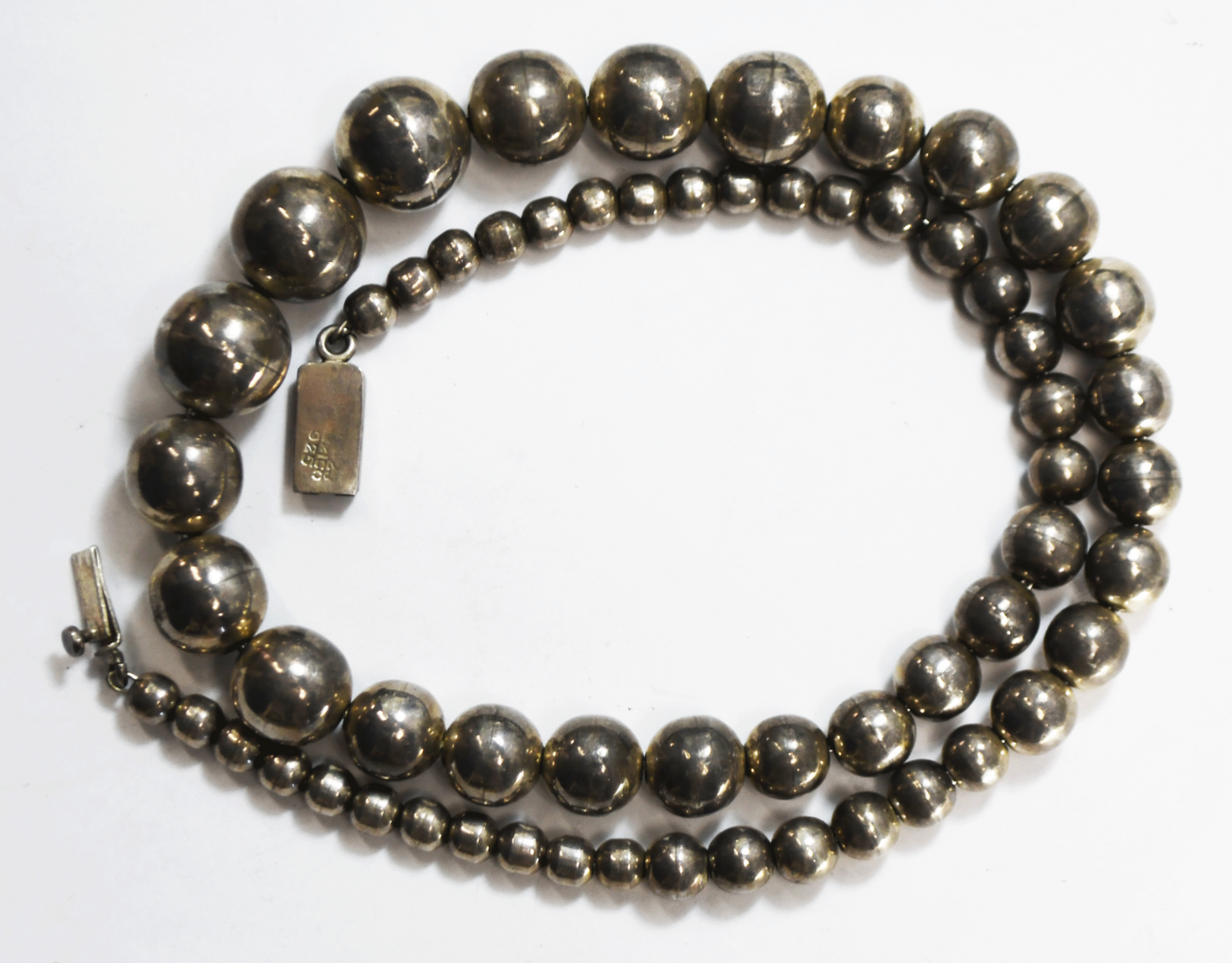Sterling Silver Mexico 6-16mm Graduated Bead 22.5" Necklace 91.4g
