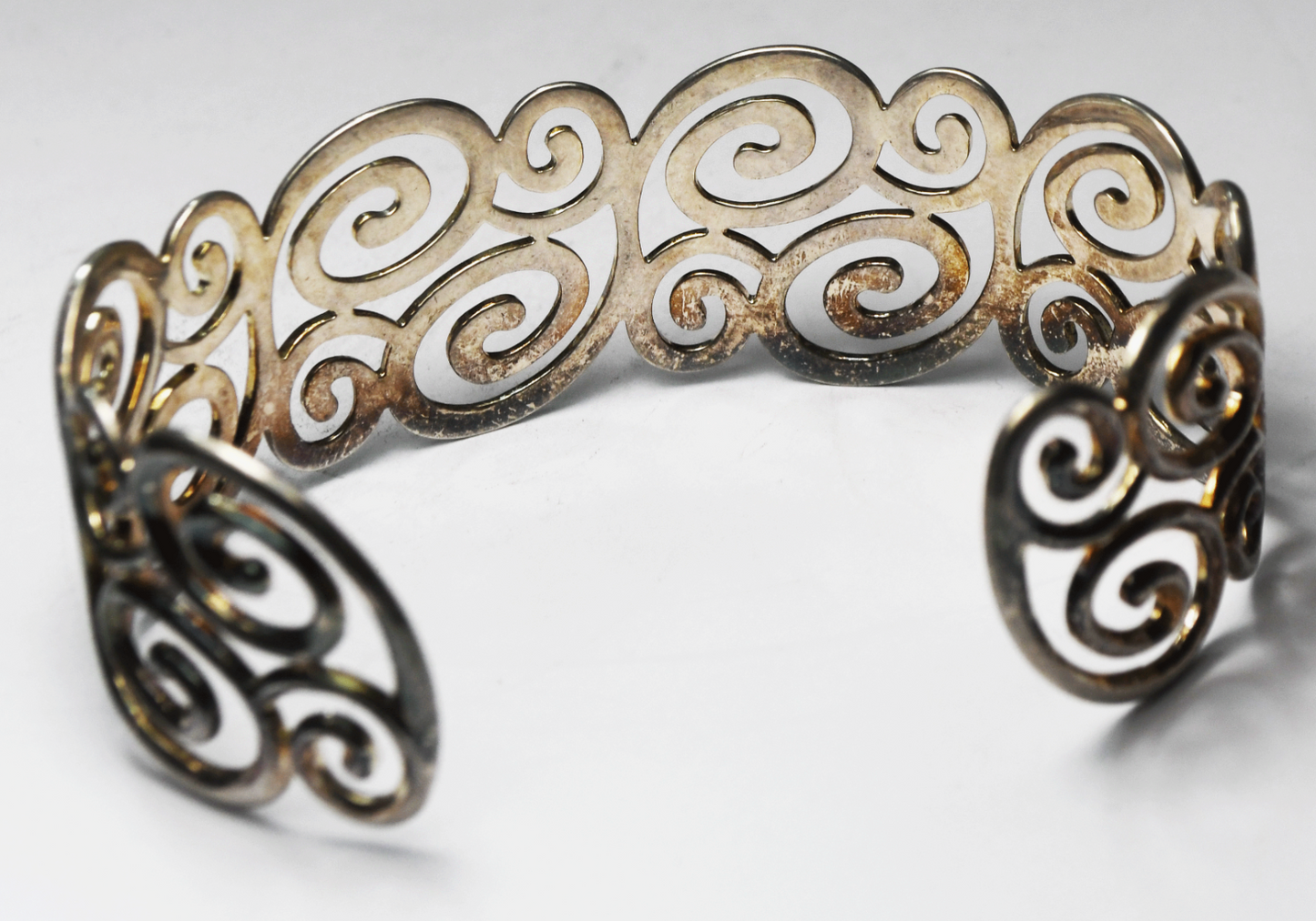 Sterling Silver Spiral Filgree Swirl Cuff Bracelet 27mm 7.5" 34g