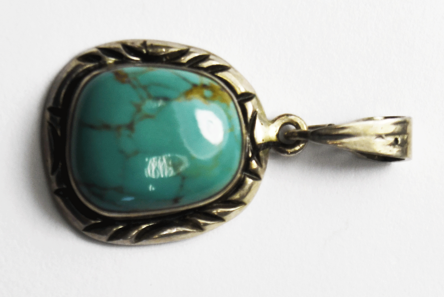 Sterling Silver TL Turquoise Small Pendant 29mm x 16mm