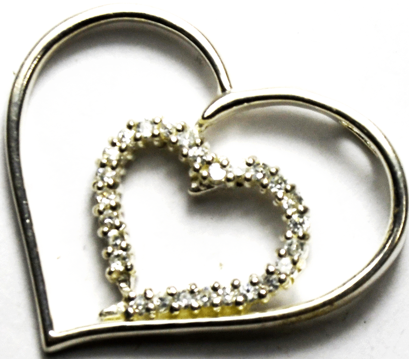 Sterling Silver CZ Halo Double Heart Valentines Slider Pendant 34mm x 28mm