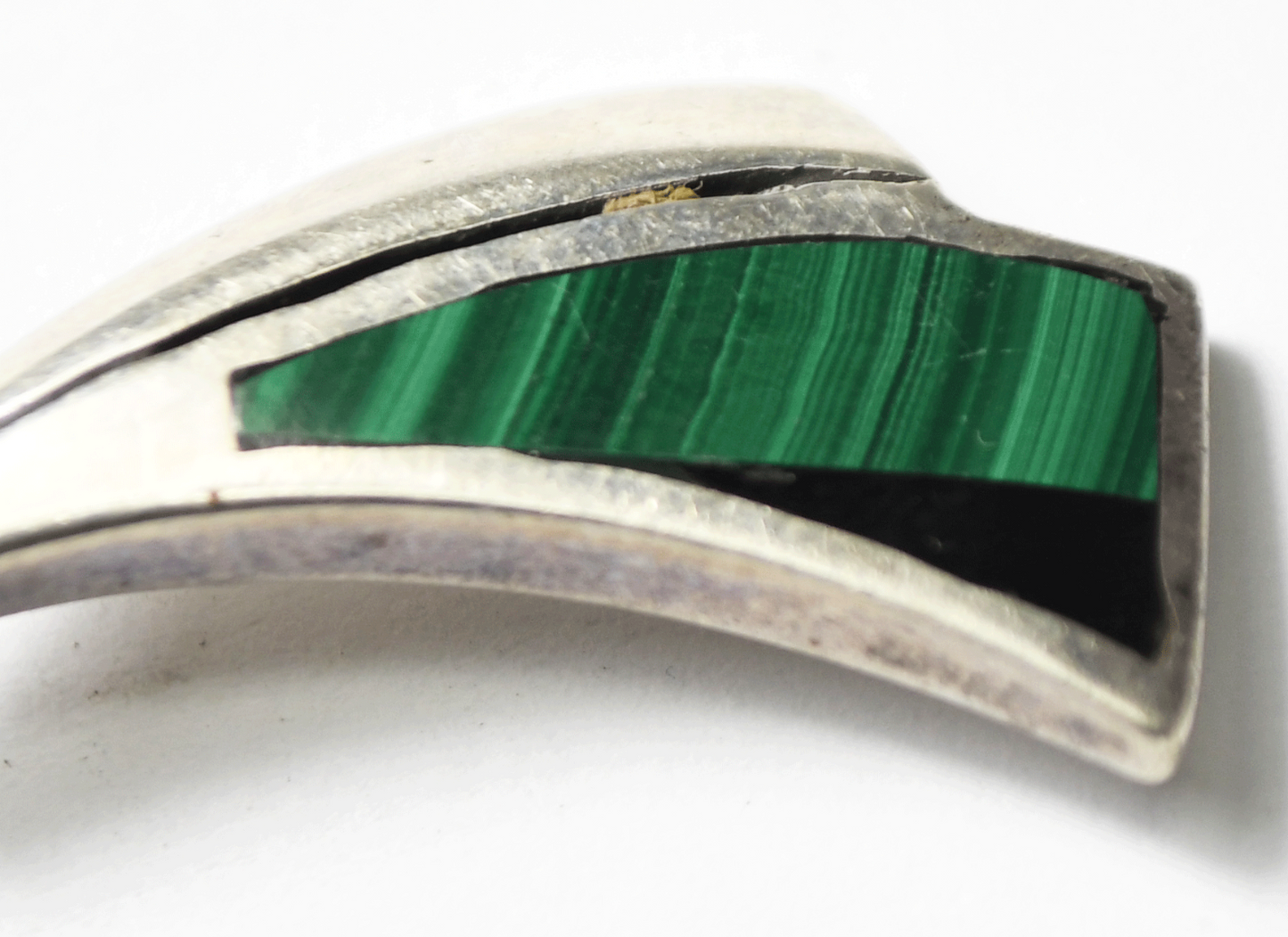 Sterling Jaxon Malachite & Onyx Green Inlay Triangular Pendant Etched 1.5"