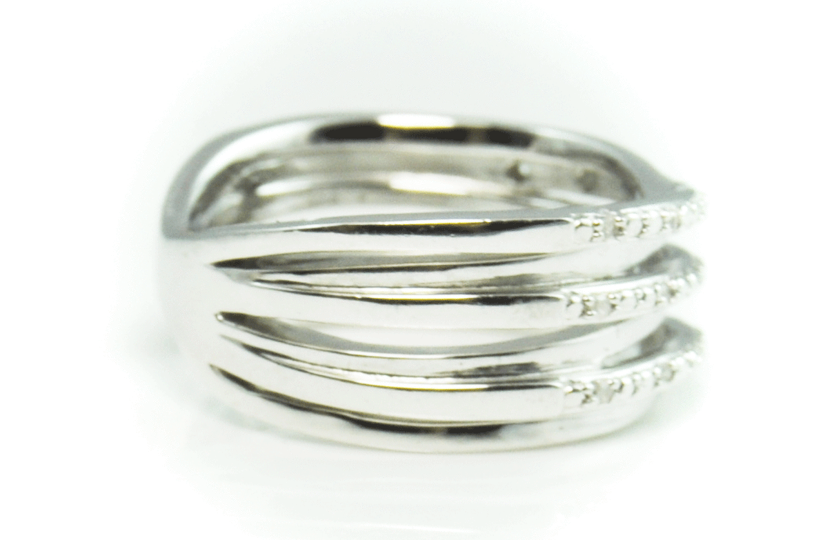 Beautiful Sterling Silver Diamond Overlapping Band Ring 9mm Size 7