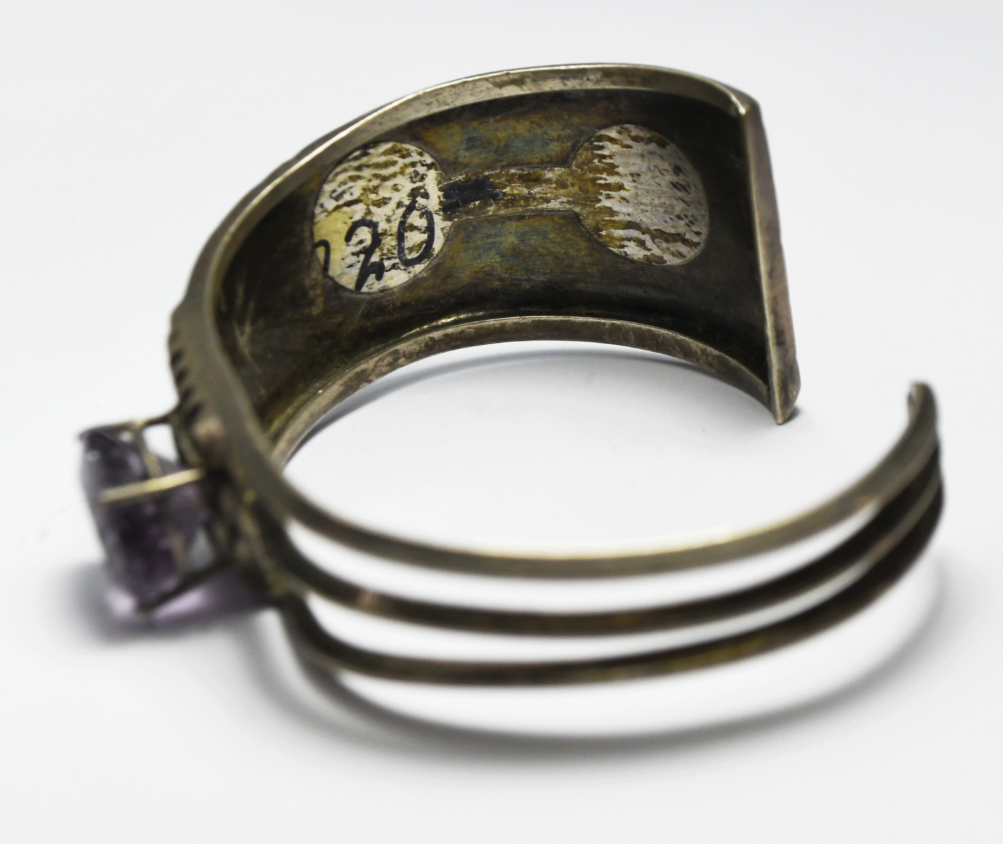 Sterling RM Purple Amethyst Sunburst Stripe Cuff Bracelet 6-1/2" Wrist 28mm