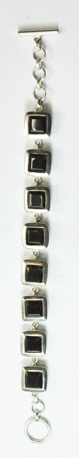 Sterling Silver Champagne CZ Square Link Toggle 9mm 7-1/4" Bracelet 42.3g