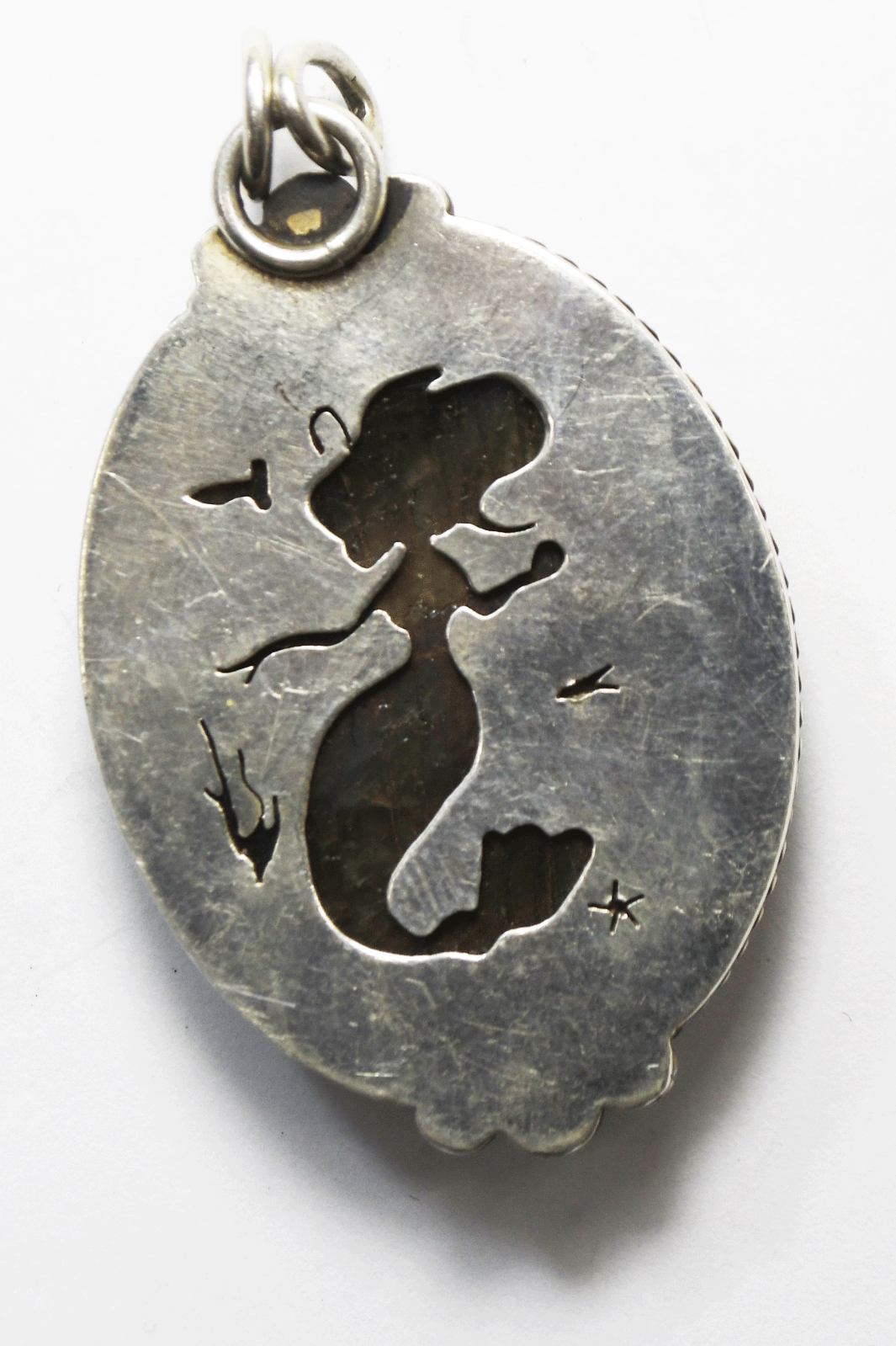Sterling Silver Oval Labradorite Mermaid Cutout Reversible Pendant 35mm x 59mm