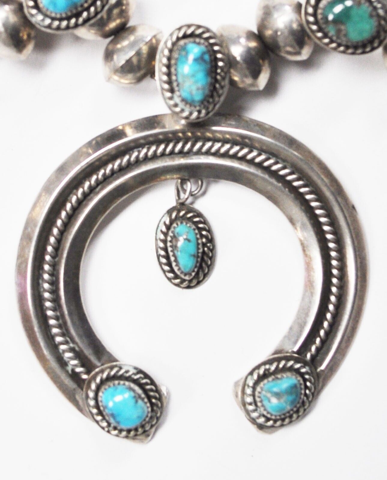 Sterling Squash Blossom Sand Cast Pendant 66x56mm Handmade 12mm Beads 24" JRY