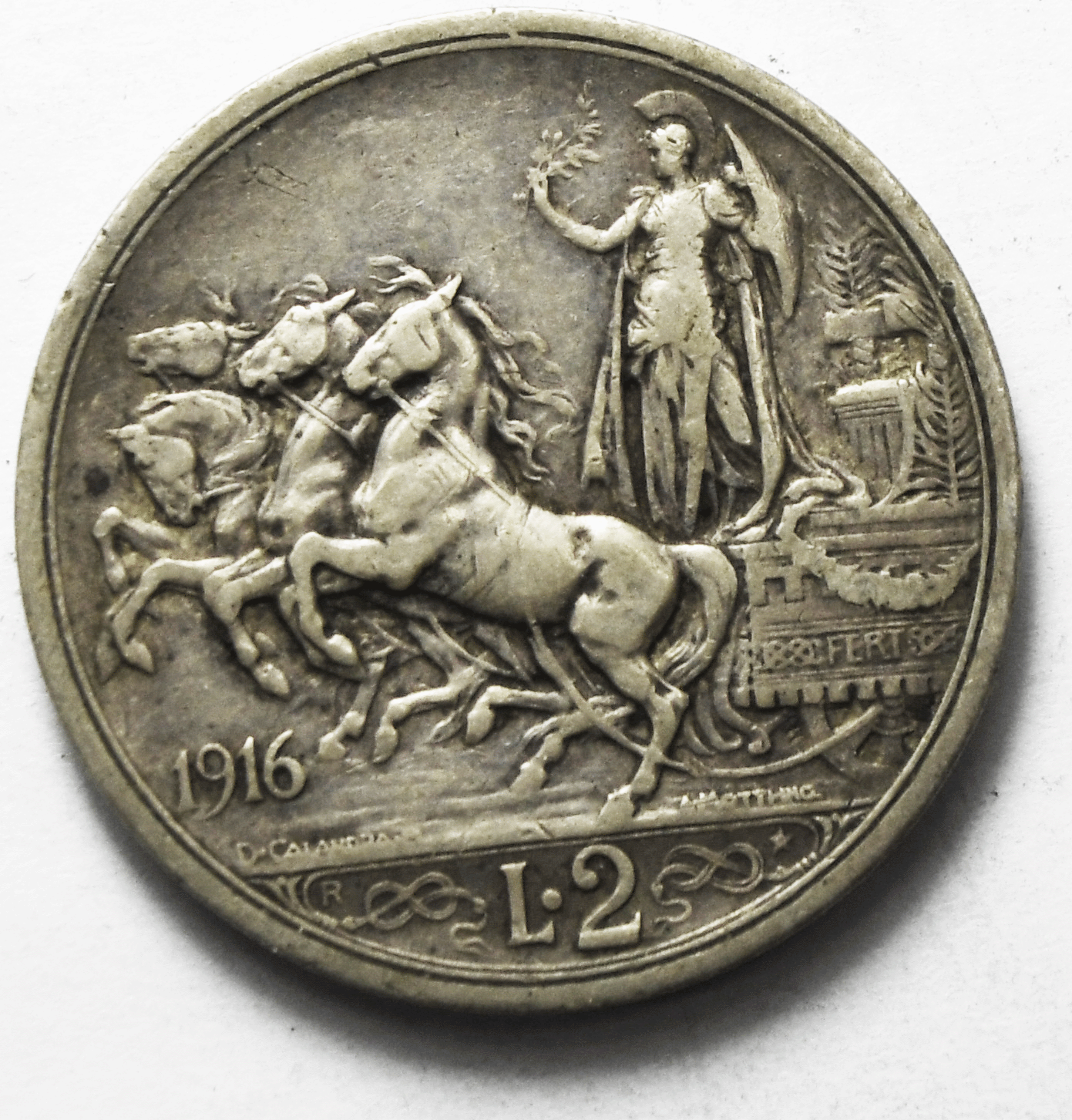 1916 Italy 2 Two Lire Silver Coin KM# 55