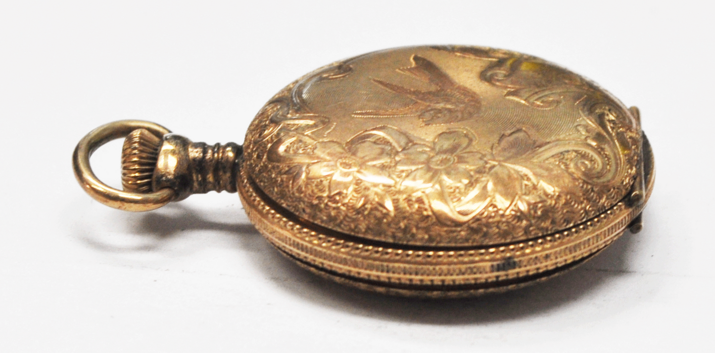 Alpine Pocket Watch Size 0 Not Running 10yr Gold Filled Hunters Case Pink Dial