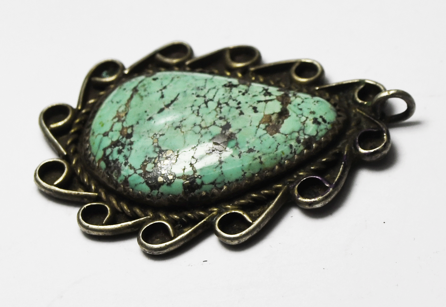 Sterling Silver NP Teardrop Turquoise Pendant 44mm x 33mm