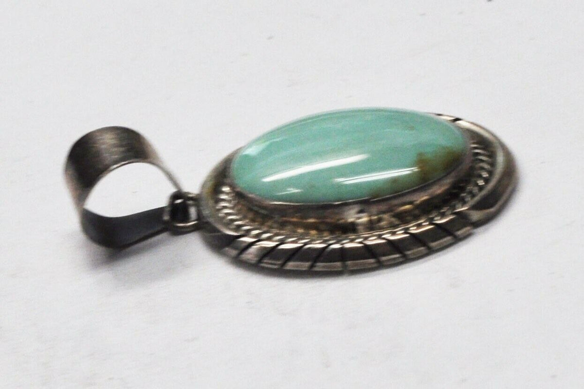 Sterling Silver Delvin John Navajo Oval Turquoise Pendant 48mm x 27mm